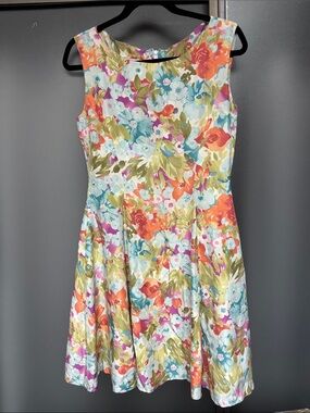 Vintage Floral Fit & Flare Sleeveless Dress -- silk